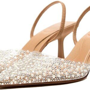 Women's Clear Pearl Slingback Heels 2.7-inch Pointed Toe Slip On Wedding Shoes